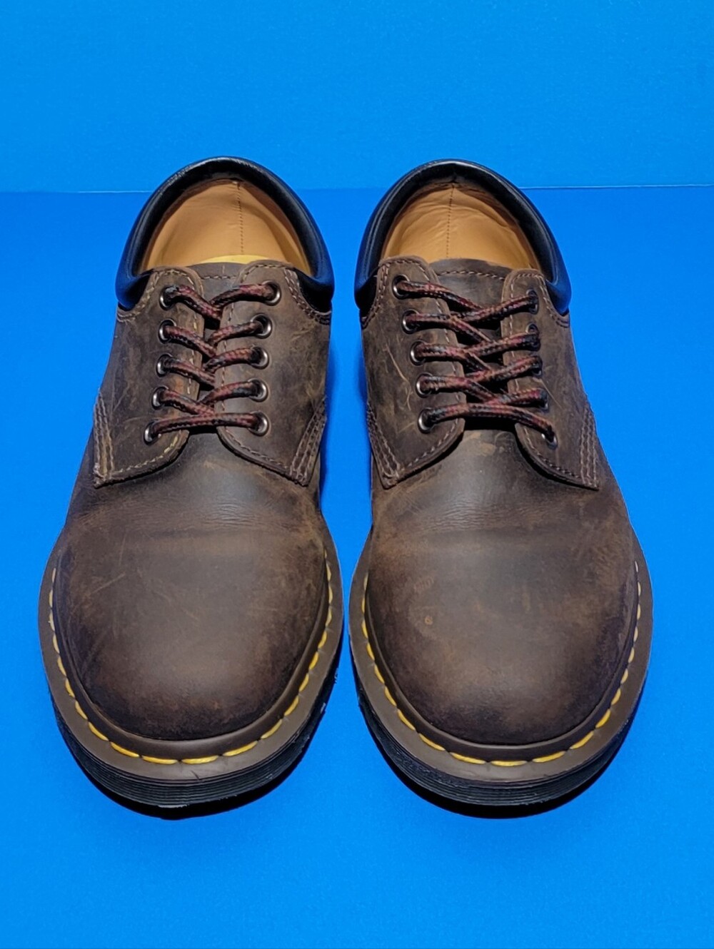 Dr. Martens Women Brown Leather 5-Eye Oxford with Yellow Stitching Size 9